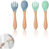 Aputue Yürümeye başlayan çocuk mutfak eşyaları seti, çatal ve kaşık takımı, 4 Parça silikon beslenme seti, Kolay kavramalı bebek çatal bıçak takımı, Bebekler ve küçük çocuklar için ilk yemek eğitim