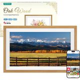 Apveelveer 15.6” Meşe Çerçeveli Dijital Fotoğraf Çerçevesi – Gerçek Meşe Ahşap Çerçeve, 32 GB Hafıza, Full Hd IPS Dokunmatik Ekran