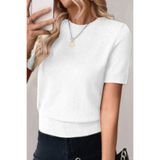 AQE FASHION Bisiklet Yaka Likralı Kısa Kollu Beyaz Bluz