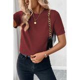 AQE FASHION Bisiklet Yaka Likralı Kısa Kollu Bordo Bluz
