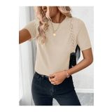 AQE FASHION Bisiklet Yaka Likralı Kısa Kollu Vizon Bluz
