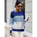 AQE FASHION Bisiklet Yaka Renk Bloklu Uzun Kollu Kadın Triko Kazak Saks/bebe/beyaz - Saks - Bebe Mavi - Beyaz