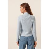 AQE FASHION Boğazlı Fitilli Çift Yönlü Açılır Fermuarlı Kazak - 2XL - Bebe Mavisi