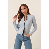 AQE FASHION Boğazlı Fitilli Çift Yönlü Açılır Fermuarlı Kazak - XL - Bebe Mavisi