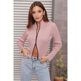 AQE FASHION Boğazlı Fitilli Çift Yönlü Açılır Fermuarlı Kazak - XL - Pudra