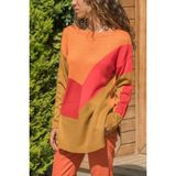 AQE FASHION Kadın 4 Bloklu Turuncu Kazak
