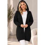 AQE FASHION Kadın Kapüşonlu Uzun Kollu Kapamasız Baklava Desenli Şerit Detaylı Şık Rahat Kesim Günlük Siyah Triko Hırka