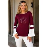 AQE FASHION Kadın Kayık Yaka Ispanyol Kol Taşlı Yıldız Detaylı Rahat Kesim Modern Şık Günlük Bordo Beyaz Triko Kazak - 00-Bordo - 5XL