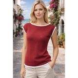 AQE FASHION Kadın Kayık Yaka Sosis Yaka Yarasa Kol Beyaz Detaylı Modern Basic Özel Tasarım Bordo Triko Bluz