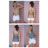 AQE FASHION Kadın Ön Arka V Yaka Kolsuz Askılı Sim Detaylı 2'li Paket Bluz Vizon-İndigo