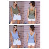 AQE FASHION Kadın Ön Arka V Yaka Kolsuz Askılı Sim Detaylı 2'li Paket BluzHAKİ-BEBE MAVİSİ