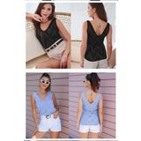AQE FASHION Kadın Ön Arka V Yaka Kolsuz Askılı Sim Detaylı 2'li Paket BluzSİYAH-BEBE MAVİ