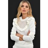 AQE FASHION Kadın Robası Fırfırlı Beyaz Kazak