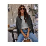AQE FASHION Kadın Saç Örgü Düğmeli Günlük Uzun Kollu Triko Hırka Antrasit