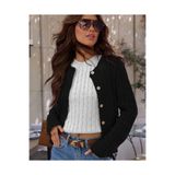 AQE FASHION Kadın Saç Örgü Düğmeli Günlük Uzun Kollu Triko Hırka Siyah
