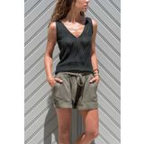 AQE FASHION Kadın Siyah Ön Arka V Yaka Kolsuz Triko Bluz