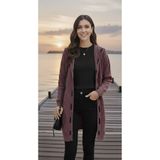 AQE FASHION Kadın Triko Hırka Ceket Tarçın Kabartma Desenli Şerit Garnili Uzun Kollu Şapkalı Şık