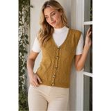 AQE FASHION Kadın V Yaka Kolsuz Pamuklu Saç Örgülü Baklava Desenli Modern Kesim Yumuşak Günlük Camel Triko Yelek Hırka