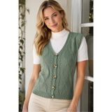 AQE FASHION Kadın V Yaka Kolsuz Pamuklu Saç Örgülü Baklava Desenli Modern Kesim Yumuşak Günlük Mint Triko Yelek Hırka