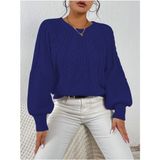 AQE FASHION Saç Örgülü Bisiklet Yaka Italyan Kol Triko Sax Mavi Kazak - Saks Mavi - 2XL