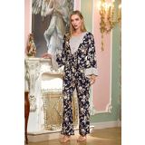 Aqua 25197 Saten Desenli Sabahlıklı 3Lü Pijama Takımı