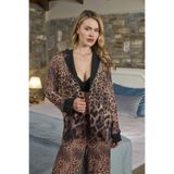 Aqua 26369 Gömlek Yaka Önden Düğmeli Leopar Desen Pijama Takımı
