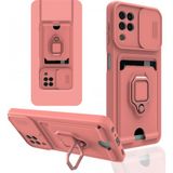 Aqua Aksesuar Samsung Galaxy M22 Kılıf Kamera Korumalı Kartvizitli Zuma Silikon - Pembe