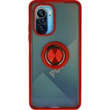 Aqua Aksesuar Xiaomi Poco F3 Kılıf Standlı Yüzüklü Buzlu Tasarım Arka Kapak - Kırmızı