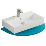 Aqua Bagno Lavabo 70 cm köşeli, musluk delikli ve taşmalı üst lavabo, modern seramik lavabo, beyaz parlak, ince kenar, duvara asılan banyo lavabosu