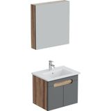 Aqua Bagno Luvi Alt Dolap + Üst Dolap -Lavabo Dahil-65 Cm.-3 Parça - Antrasit Gri Mat