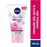 Aqua Rose Organik Gül Suyu 3'ü 1 Arada 150ml, Temizleyici Peeling Maske, Hyaluron, Mineral Kil