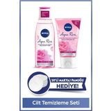 Aqua Rose Yüz Temizleme Seti,Tonik 200ml,Yüz Temizleyici Jel,Gül Suyu,Makyaj Pamuğu Hediye