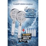 Aqua Sara 2 Adet 6 Fonksiyonlu Filtreli Duş Başlığı (10ADET Yedek Filtre)| Su Arıtmalı, Klor ve Kireç Önleyici