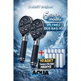 Aqua Sara 2 Adet 6 Fonksiyonlu Filtreli Duş Başlığı Antrasit Gri Renk (10 Adet Yedek Filtre) | Silikon Saplı, Su Arıtmalı, Klor ve Kireç Önleyici, Yüksek Basınçlı - Antrasit - Gri