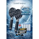 Aqua Sara 2 Adet 6 Fonksiyonlu Filtreli Duş Başlığı Antrasit Gri Renk (5 Adet Yedek Filtre) | Silikon Saplı, Su Arıtmalı, Klor ve Kireç Önleyici, Yüksek Basınçlı - Antrasit - Gri