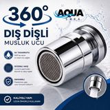 Aqua Sara 360 Derece Dönebilen Musluk Ucu Iç Dişli Perlatör Mutfak Batarya Aparatı Banyo Musluk Başlığı Paslanmaz Çelik - DIŞ DİŞLİ