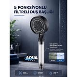 Aqua Sara 5 Fonksiyonlu Filtreli Duş Başlığı Su Arıtmalı, Klor ve Kireç Önleyici, Yüksek Basınçlı - Antrasit - Gri