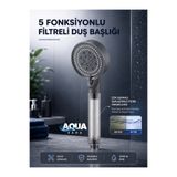Aqua Sara 5 Fonksiyonlu Filtreli Duş Başlığı Su Arıtmalı, Klor ve Kireç Önleyici, Yüksek Basınçlı