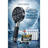 Aqua Sara 6 Fonksiyonlu Filtreli Duş Başlığı Antrasit Gri (10 Adet Yedek Filtre) | Silikon Saplı, Su Arıtmalı, Klor ve Kireç Önleyici, Yüksek Basınçlı - Antrasit - Gri
