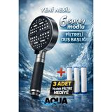 Aqua Sara 6 Fonksiyonlu Filtreli Duş Başlığı Antrasit Gri (3 Adet Yedek Filtre) | Silikon Saplı, Su Arıtmalı, Klor ve Kireç Önleyici, Yüksek Basınçlı - Antrasit - Gri