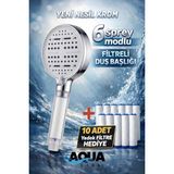 Aqua Sara 6 Fonksiyonlu Filtreli Duş Başlığı Krom Renk (10ADET Yedek Filtre)| Su Arıtmalı, Klor ve Kireç Önleyici, Yüksek Basınçlı