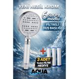 Aqua Sara 6 Fonksiyonlu Filtreli Duş Başlığı Krom Renk (3ADET Yedek Filtre)| Su Arıtmalı, Klor ve Kireç Önleyici, Yüksek Basınçlı