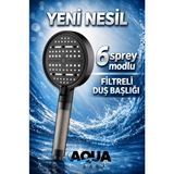 Aqua Sara 6 Fonksiyonlu Filtreli Duş Başlığı Su Tasarruflu Basınçlı Kireç Klor Önleyici - Siyah