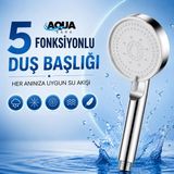 Aqua Sara Krom 5 Fonksiyonlu Yüksek Basınçlı Ayarlanabilir Duş Başlığı - Krom - Beyaz