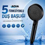 Aqua Sara Siyah 5 Fonksiyonlu Yüksek Basınçlı Ayarlanabilir Duş Başlığı