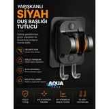 Aqua Sara Siyah Yapışkanlı Duş Başlığı Tutucu , Ayarlanabilir Su Geçirmez Yapışkanlı Mafsal Chrome Tepe Duş Sistemleri