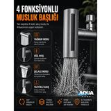 Aqua Sara Tasarruflu 4 Modlu Şelale Ayarlanabilir Musluk Başlığı Mutfak Eviye Bataryası Lavabo Bataryası - Gri