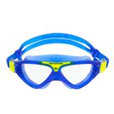 Aqua Sphere Vista Junior Çocuk Yüzme Gözlüğü - Maske Gibi Uyar, Rahat, Hipoalerjenik, Sızdırmaz, Hızlı Takılan Toka Sistemi - Üniseks Çocuk, Şeffaf Lens, Mavi/Sarı Çerçeve
