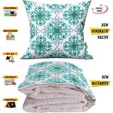 Aqua Vintage Modern Desen Tv Battaniyeli Opsiyonel Dekoratif Yastık Kırlent 2 In 1 Battaniye - 115 x 170 cm - Renkli