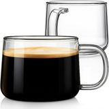 Aquach 16oz Cam Kahve Kupaları Saplı 2'li Set - Latte, Cappuccino ve Çay için Büyük Şeffaf Cam Bardaklar